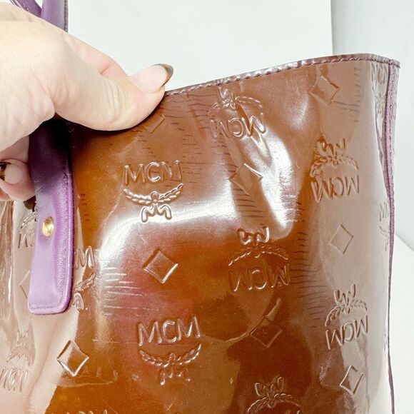 MCM | Visetos Patent Leather Tote Bag Burgundy Purple Purse Authentic - Picture 7 of 16